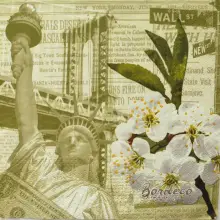 Serwetka do decoupage Nowy Jork z białymi kwiatami jabłoni 33x33 PAW Unikat