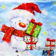 Serwetka dot decoupage bałwanek z paczkami prezentów 33x33 PAW Unikat