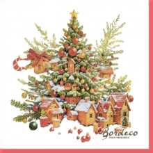 Serwetka do decoupage choinka i domki 33x33 PAW