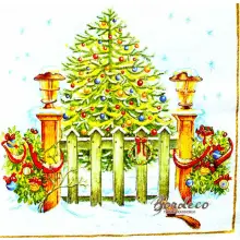 Serwetka do decoupage choinka za płotem 33x33 PAW Unikat