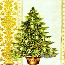 Serwetka do decoupage choinka ze złotą bordiurą 33x33 PAW Unikat