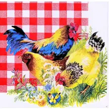 Serwetka do decoupage kury i kogut z kratą 33x33 PAW