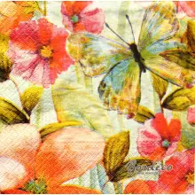 Serwetka do decoupage różowe kwiaty i motyl 33x33 PAW Unikat