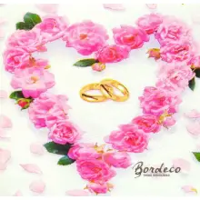 Serwetka do decoupage serce z róż i złote obrączki 33x33 PAW Unikat