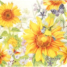 Serwetka do decoupage słoneczniki i motyle 33x33 PAW