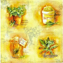 Serwetka do decoupage zioła w różnej postaci na beżowym tle 33x33 PAW