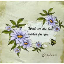 Serwetka do decoupage fioletowe kwiaty i życzenia 33x33 PIXIE Unikat