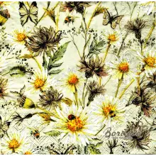 Serwetka do decoupage białe i brązowe polne kwiaty, 33x33 PIXIE Unikat