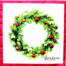 Serwetka do decoupage świąteczny wianek z bombkami 25x25 PIXIE Unikat