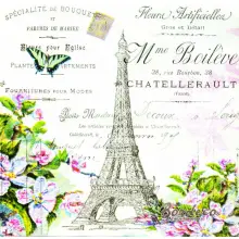 Serwetka do decoupage wiaża Eiffla i kwiaty, vintage 25x25 PIXIE Unikat