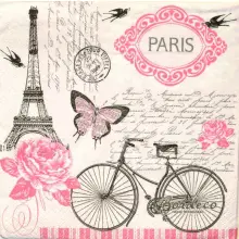 Serwetka do decoupage Paryż vintage na różowo 33x33 PPD Unikat