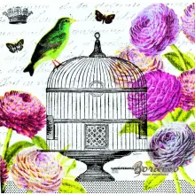 Serwetka do decoupage klatka dla ptaków i kwiaty 33x33 PPD Unikat