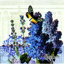 Serwetka do decoupage lilak, bez i motylek 33x33 PPD Unikat