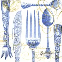 Serwetka do decoupage sztućce niebieskie 33x33 PPD Unikat
