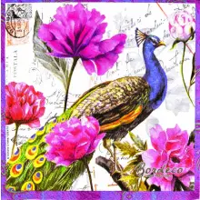 Serwetka do decoupage paw i różowe kwiaty 25x25 PPD Unikat
