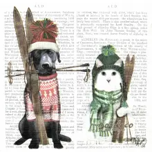 Serwetka do decoupage pies i kot na nartach 33x33 PPD Unikat