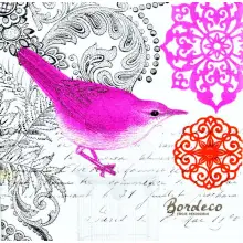 Serwetka do decoupage różowy ptak i rozetki 33x33 PPD Unikat