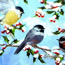 Serwetka do decoupage ptaszki wróble  zimą na gałązce 33x33 PPD Unikat