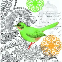 Serwetka do decoupage zielony ptak i rozety 33x33 PPD Unikat