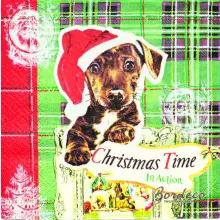 Serwetka do decoupage piesek w czapce Mikołaja Paper+Design Unikat