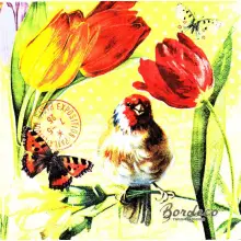 Serwetka do decoupage szczygieł, tulipany i motyl 33x33 Paper+Design Unikat