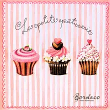 Serwetka do decoupage trzy babeczki na tle różowych pasków Paper+Design Unikat