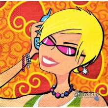 Serwetka do decoupage blondynka z telefonem 33x33 R&F Unikat