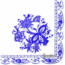 Serwetka do decoupage niebieskie ludowe wzory kwiatowe 33x33 R&F Unikat