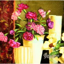 Serwetka do decoupage goździki i jaskry w w białych wazonach 33x33 R2S Unikat