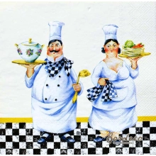 Serwetka do decoupage kucharz i kucharka podają obiad 33x33 R2S