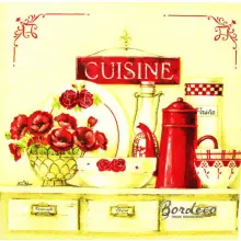 Serwetka do decoupage Cuisine, kuchnia i czerwone maki  33x33 R2S Unikat
