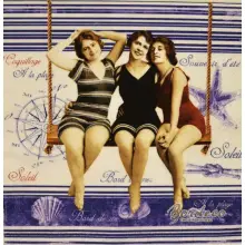Serwetka do decoupage panie na huśtawce w strojach kąpielowych, retro 33x33 R2S Unikat