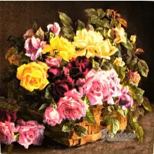 Serwetka do decoupage bukiet kolorowych róż w plecionym koszu 33x33 R2S Unikat