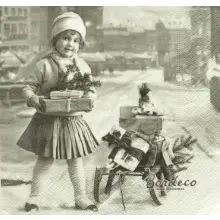 Serwetka do decoupage dziewczynka z prezentami 33x33 SAGEN