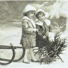 Serwetka do decoupage dziewczynki z choinką 33x33 SAGEN