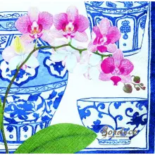 Serwetka do decoupage chińskie wazy i storczyki, orchidee 33x33 DOMEX Unikat