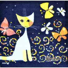 Serwetka do decoupage niebieski kot i motyle 33x33 STEWO Unikat