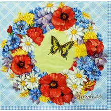 Serwetka do decoupage wianek z polnych kwiatów i motylek 33x33 SWEET PAC, Unikat