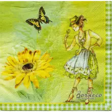 Serwetka do decoupage żółty kwiat, dziewczyna i motylek 33x33 SWEET PAC, Unikat