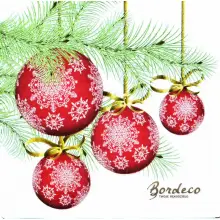 Serwetka do decoupage czerwone bombki na gałązce sosny 33x33 TETEaTETE Unikat