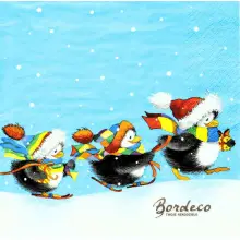 Serwetka do decoupage cztery pingwinki w czapkach 33x33 TI-FLAIR. Unikat