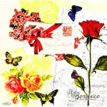 Serwetka do decoupage róża i listy 33x33 IHR Unikat