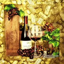 Serwetka do decoupage czerwone wino, winogrona i korki 33x33 MAKI Unikat