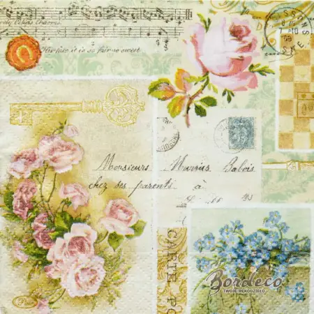 Serwetka do decoupage kwiaty, róże, vintage 25x25 PAW Unikat