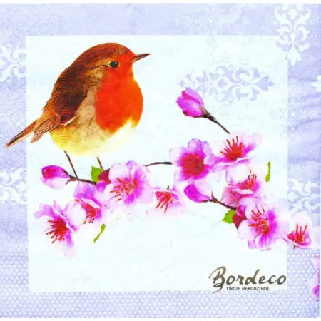 Serwetka do decoupage rudzik na kwitnącej gałązce 33x33 Paper+Design Unikat