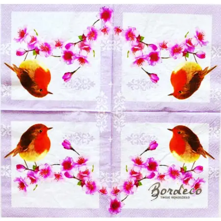 Serwetka do decoupage rudzik na kwitnącej gałązce 33x33 Paper+Design Unikat