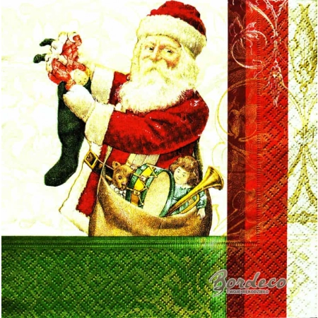 Serwetka decoupage Mikołaj z zieloną skarpetą 33x33 AHA Unikat