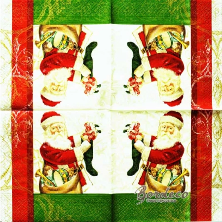 Serwetka decoupage Mikołaj z zieloną skarpetą 33x33 AHA Unikat