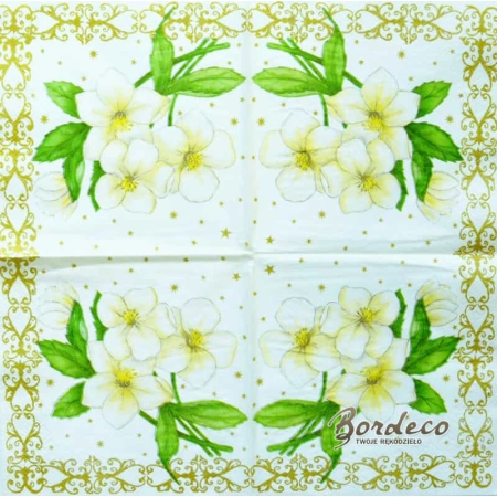 Serwetka do decoupage białe kwiaty ciemiernik 33x33 AHA