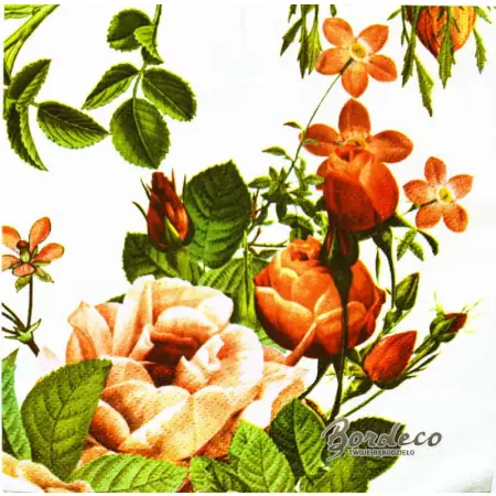 Serwetka decoupage kwiaty w łososiowej tonacji kolorystycznej 33x33 AHA Unikat